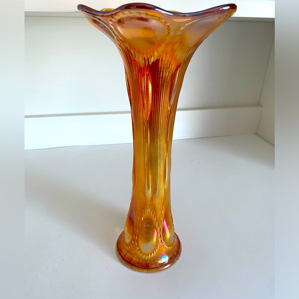 Imperial Glass Marigold Beaded Bullseye Carnival Glass Swung Vase Collectible